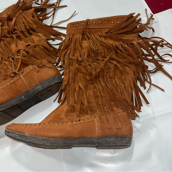 Rampage boho BROWN suede long fringe BOOTS RAM-CAMBRA womens 7M, Moccasin WS1140 - Picture 12 of 16